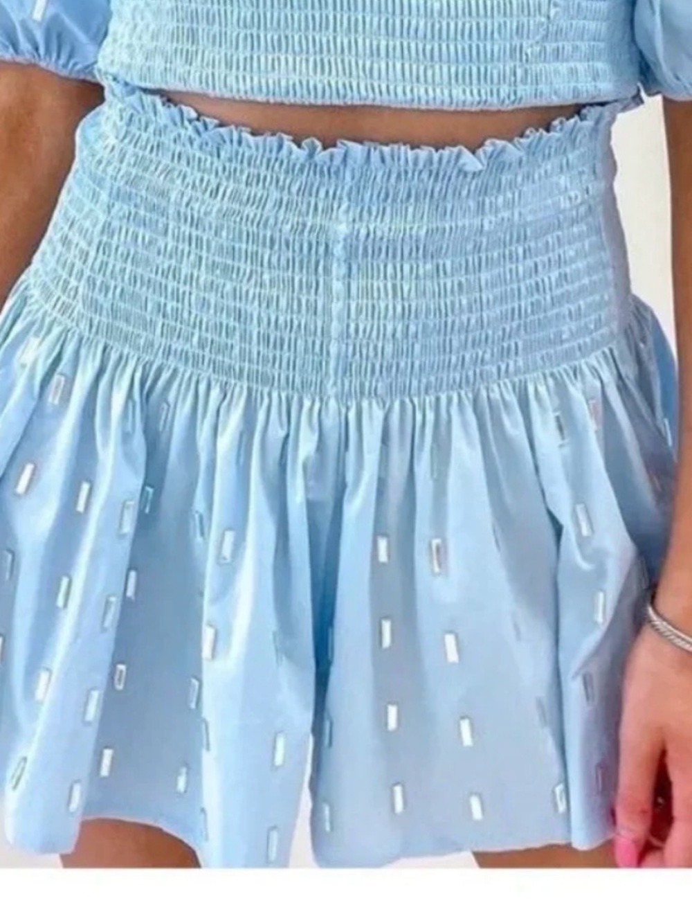 QUEEN OF SPARKLES Light Blue Smocked Waist Shorts - like new